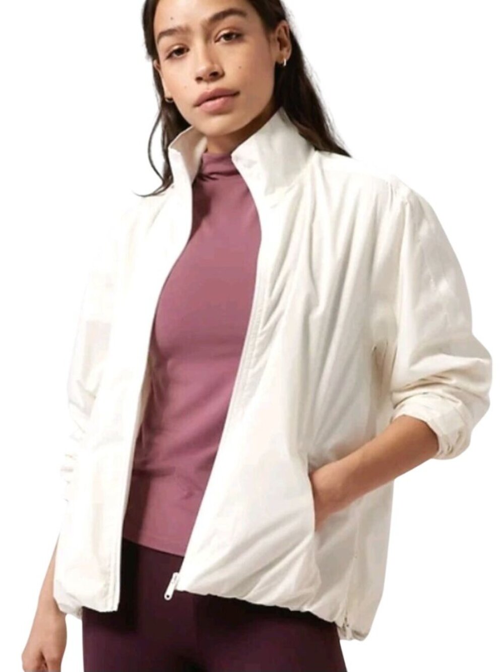 Athleta Sightseer Lace Jacket Magnolia White Pockets Zip Sides Size M